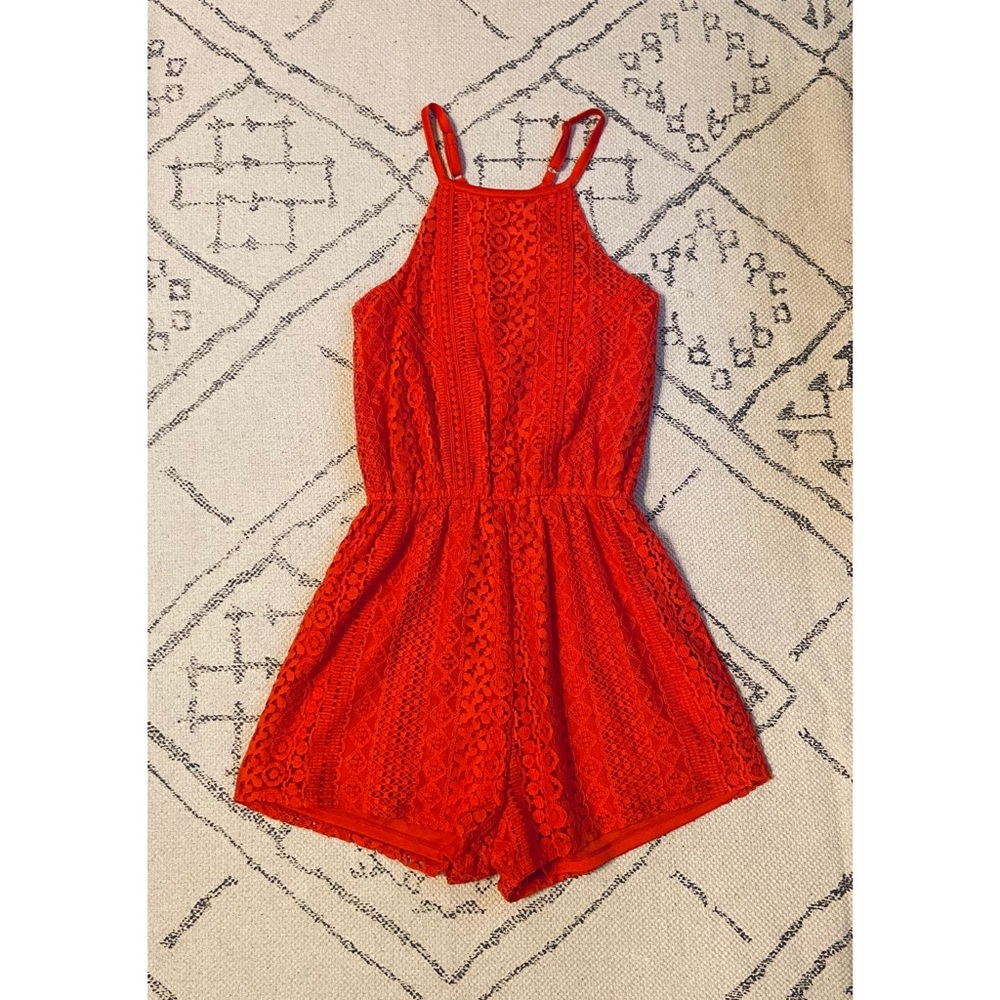 Francesca’s Collection Red Lace Romper